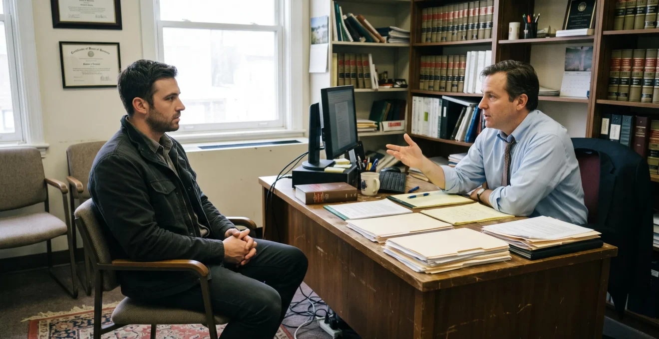 Un client écoute les explications d'un avocat lors d'un premier rendez-vous.
